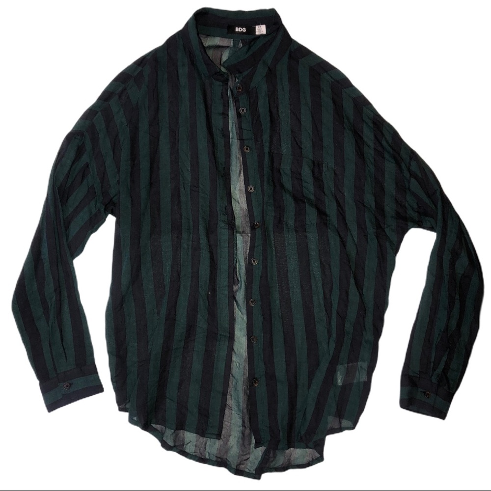 UO Navy & Green Long Sleeve Button Up Size: S